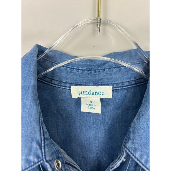 Sundance Tessa Chambray Pleated Top Blue Small Western - Picture 5 of 7